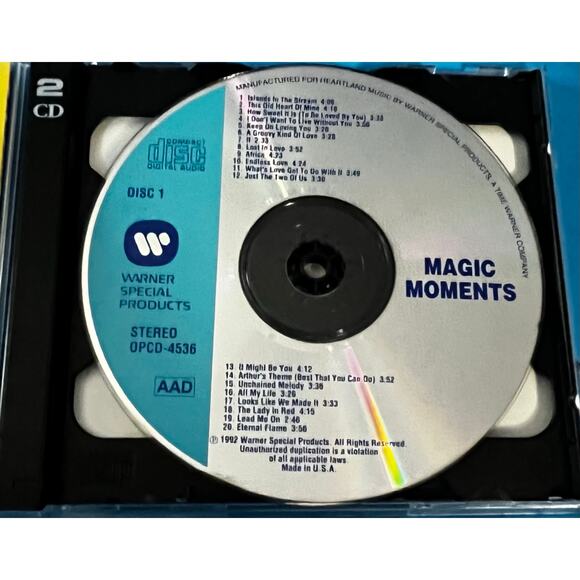 Magic Moments 2 CD Set Warner Special Products 1992 Romantic Hits Compilation - Picture 5 of 8